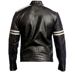 New Men's Black Slim Fit Cafe Racer Vintage Motorcycle Jacket
