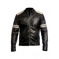 New Men's Black Slim Fit Cafe Racer Vintage Motorcycle Jacket