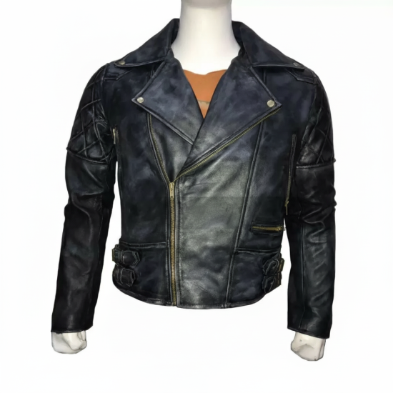 New Mens Classic Diamond Biker Distressed Vintage Leather Jacket