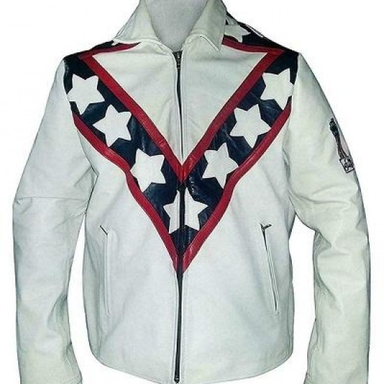 New Men's Evel Knievel White Biker Stunt Leather Jacket New Men's Evel Knievel White Biker Stunt Leather Jacket