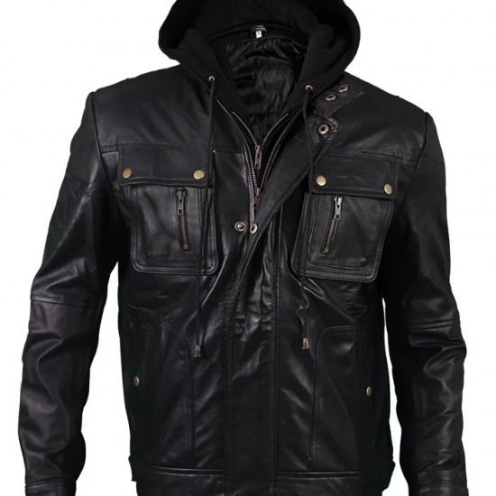 New Men's Motorcycle Brando Style Hoodie Jacket - Detach Hood