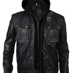 New Men's Motorcycle Brando Style Hoodie Jacket - Detach Hood