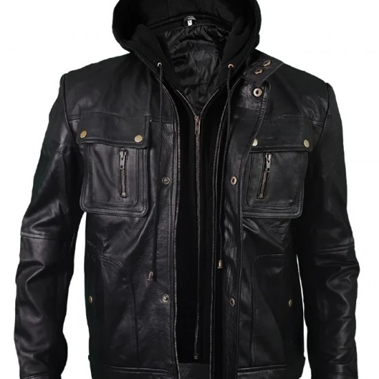 New Men's Motorcycle Brando Style Hoodie Jacket - Detach Hood
