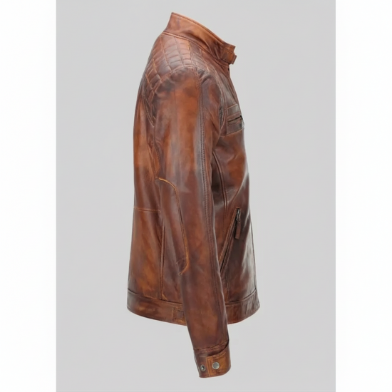 New Men's Motorcycle Vintage Brown Distressed Classic Diamond Jacket