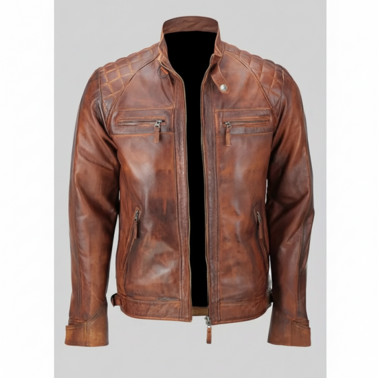 New Men's Motorcycle Vintage Brown Distressed Classic Diamond Jacket