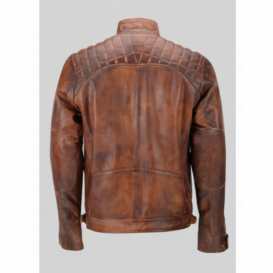 New Men's Motorcycle Vintage Brown Distressed Classic Diamond Jacket