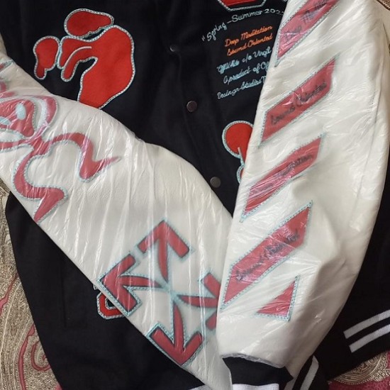 New Men's Off-White Wool-Blend Varsity Jacket New Mens Off-White Wool-Blend Varsity Jacket