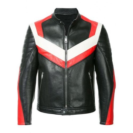 New Mens Panelled Color Biker Leather Jacket