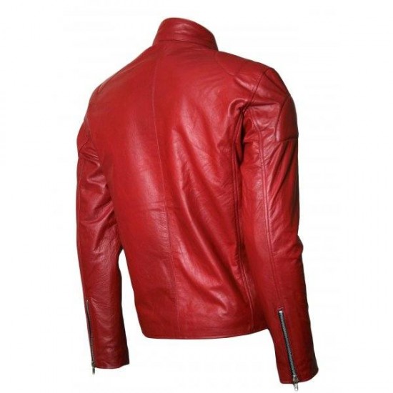 New Men's Silver Zipper Biker Red Leather Jacket New Men's Silver Zipper Biker Red Leather Jacket