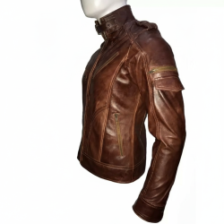 New Men's Slim Fit Motorcycle Vintage Brown Leather Jacket