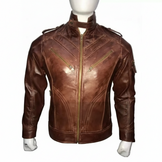 New Men's Slim Fit Motorcycle Vintage Brown Leather Jacket