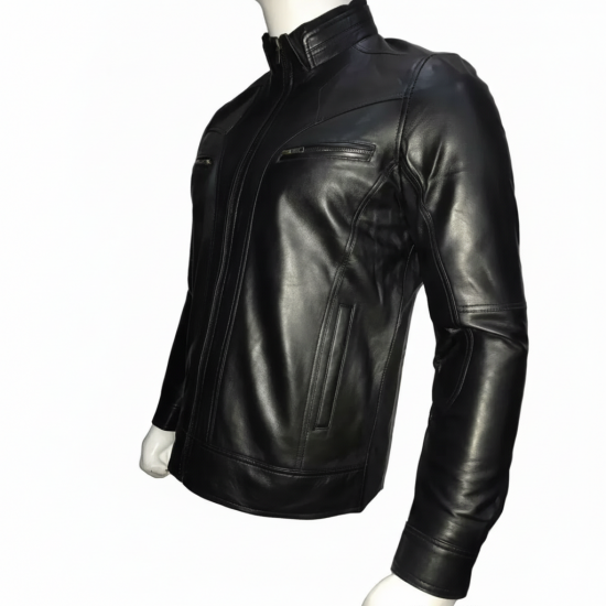 New Men's Stylish Black Skin Motorcycle Leather Jacket