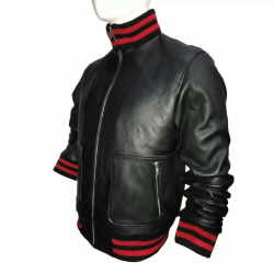 New Men's Stylish Red And Black Stripes Leather Jacket