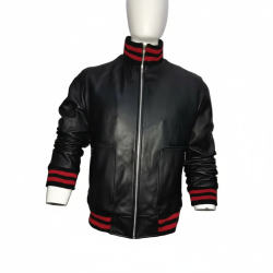 New Men's Stylish Red And Black Stripes Leather Jacket
