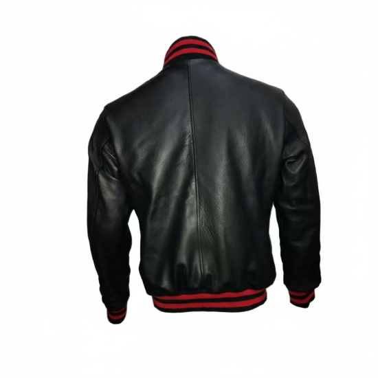 New Mens Stylish Red And Black Stripes Leather Jacket