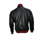 New Mens Stylish Red And Black Stripes Leather Jacket