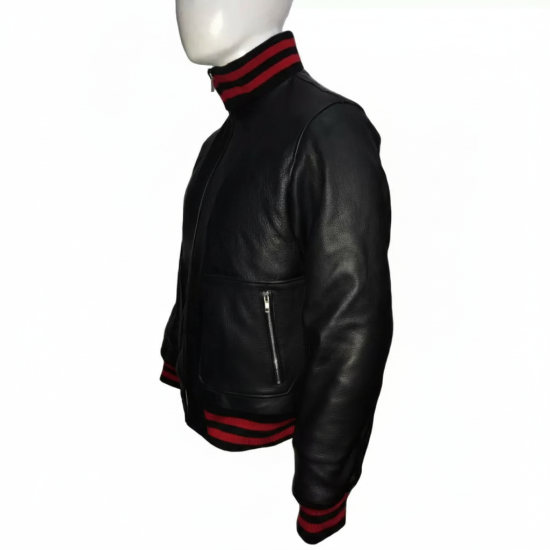 New Mens Stylish Red And Black Stripes Leather Jacket