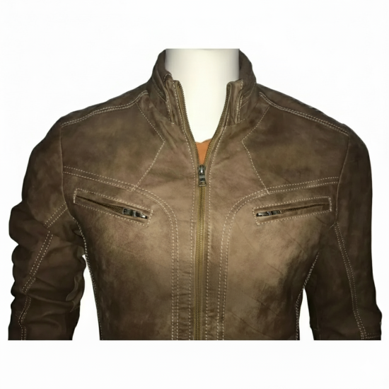 New Mens Stylish Stitch Cafe Racer Motorcycle Camel Color Jacket
