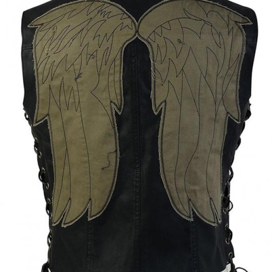 New Men's The Walking Dead Governor Daryl Dixon Angel Wings Leather Vest 