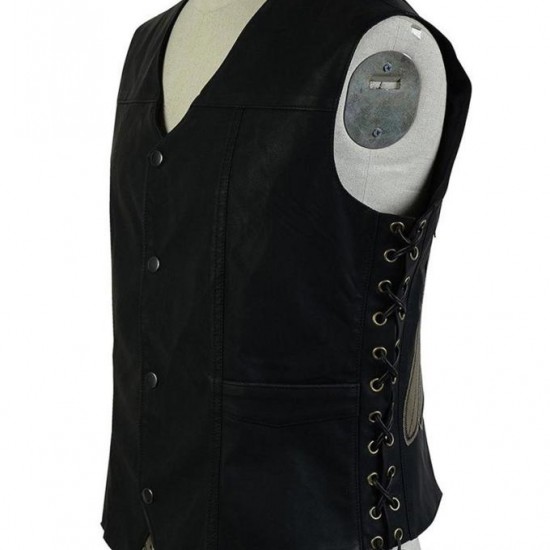 New Men's The Walking Dead Governor Daryl Dixon Angel Wings Leather Vest 