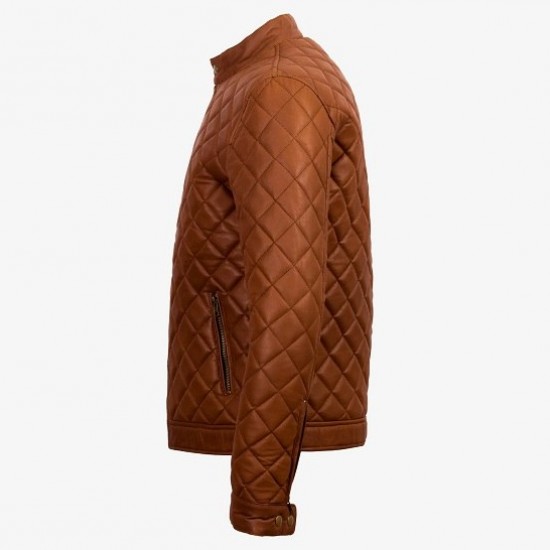 New Men's Trivor Tan Cafe Racer Jacket New Men's Trivor Tan Cafe Racer Jacket