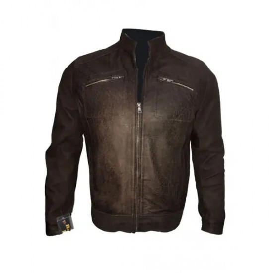 New Men's Vintage Biker Choco Buff Skin Motorcycle Cafe Racer Leather Jacket