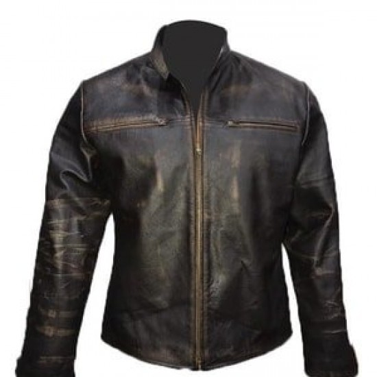 New Men's Vintage Biker Retro Motorcycle Cafe Racer Distressed Leather Jacket