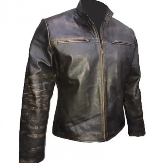 New Men's Vintage Biker Retro Motorcycle Cafe Racer Distressed Leather Jacket
