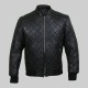 New Mens Quilted Diamond Black Leather Jacket