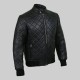 New Mens Quilted Diamond Black Leather Jacket