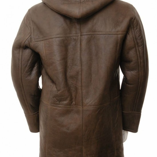 New Mens Sheepskin Duffle Coat Fur Hood Natural Shearling Fur Long Hooded Coat New Mens Sheepskin Duffle Coat Fur Hood Natural Shearling Fur Long Hooded Coat