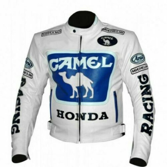 New Mens White Honda Blue Racing Motorcycle Biker Genuine Leather Jacket New Mens White Honda Blue Racing Motorcycle Biker Genuine Leather Jacket
