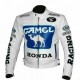 New Mens White Honda Blue Racing Motorcycle Biker Genuine Leather Jacket New Mens White Honda Blue Racing Motorcycle Biker Genuine Leather Jacket