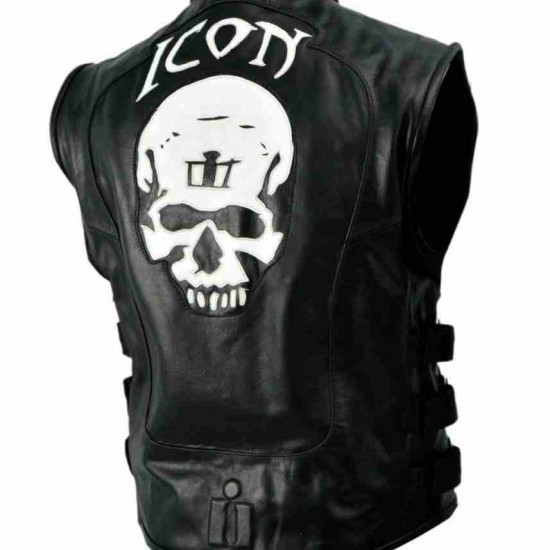 New Men’s Skull Regulator Icon Motorcycle Black Leather Vest
