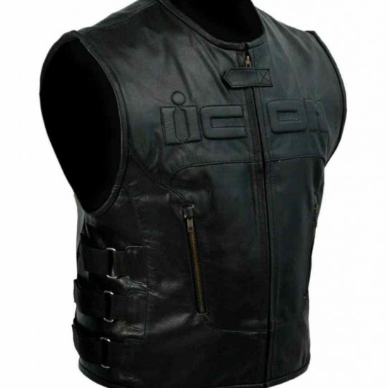 New Men’s Skull Regulator Icon Motorcycle Black Leather Vest