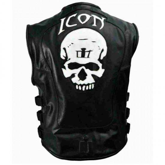 New Men’s Skull Regulator Icon Motorcycle Black Leather Vest