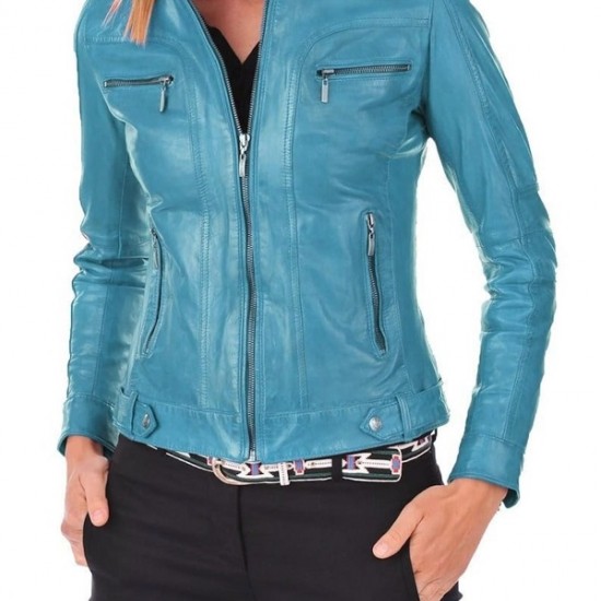 New Stylish Turquoise Blue Leather Jacket For Women New Stylish Turquoise Blue Leather Jacket For Women