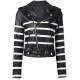 New Women's Black and White Striped Leather Biker Jacket New Womens Black and White Striped Leather Biker Jacket