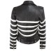 New Womens Black and White Striped Leather Biker Jacket