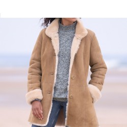 New Womens Beige Sherling Fur Coat