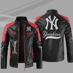 New York Yankees Block Red Black MLB Leather Jacket