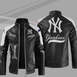 New York Yankees Block White Black MLB Leather Jacket