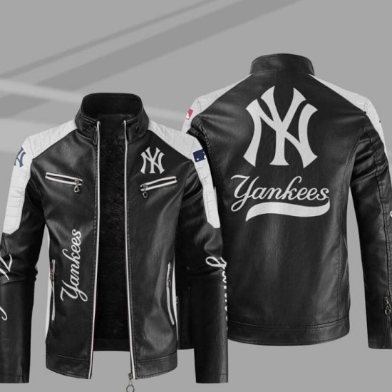 New York Yankees Block White Black MLB Leather Jacket