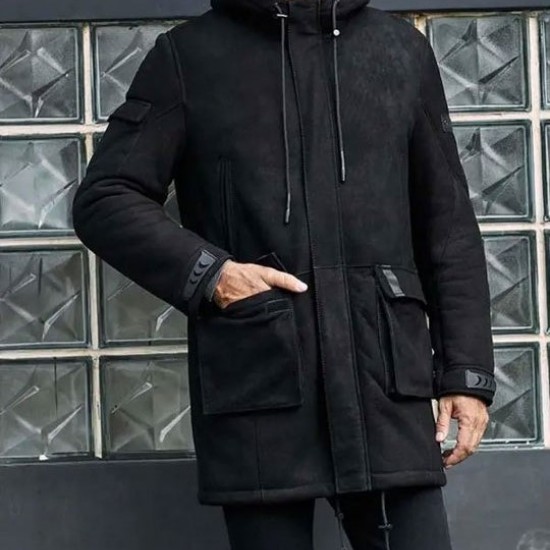 Outwear Winter Fur Coat Black Sheepskin Leather Overcoat Outwear Winter Fur Coat Black Sheepskin Leather Overcoat