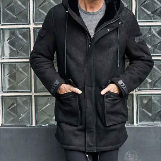 Outwear Winter Fur Coat Black Sheepskin Leather Overcoat Outwear Winter Fur Coat Black Sheepskin Leather Overcoat