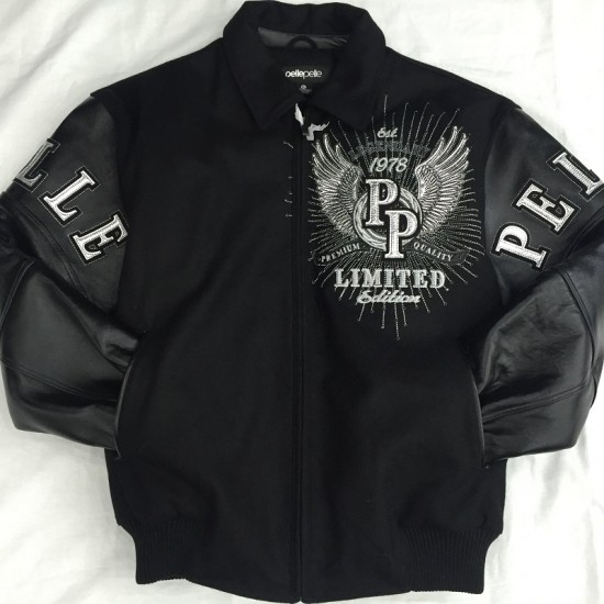 Pelle Pelle Black Wool & Leather Varsity Jacket Pelle Pelle Black Wool & Leather Varsity Jacket