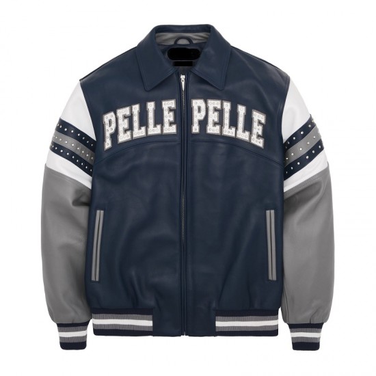 Pelle Pelle Arches Navy and Gray Leather Jacket Pelle Pelle Arches Navy and Gray Leather Jacket