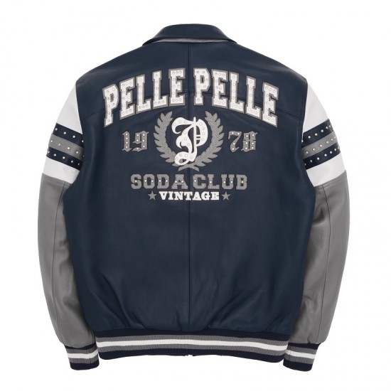 Pelle Pelle Arches Navy and Gray Leather Jacket Pelle Pelle Arches Navy and Gray Leather Jacket