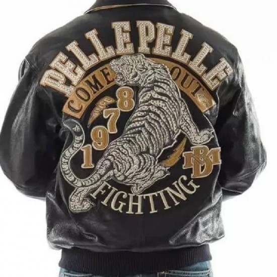 Pelle Pelle Black Come Out Fighting Tiger Leather Jacket Pelle Pelle Black Come Out Fighting Tiger Leather Jacket
