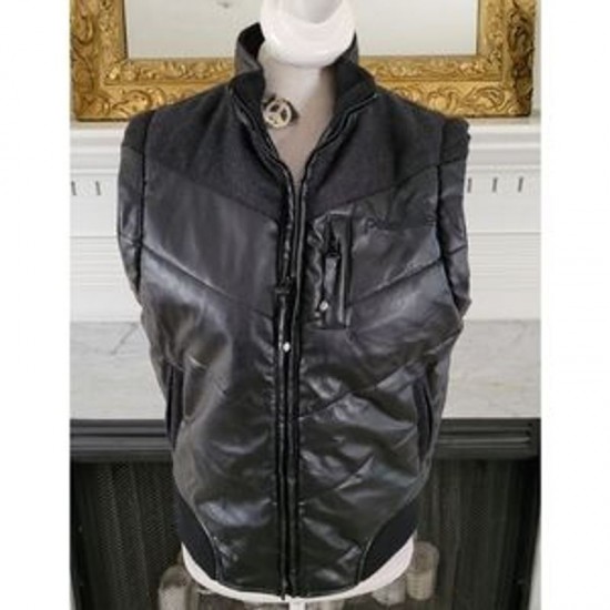 Pelle Pelle Black Faux Leather Puffer Vest Pelle Pelle Black Faux Leather Puffer Vest